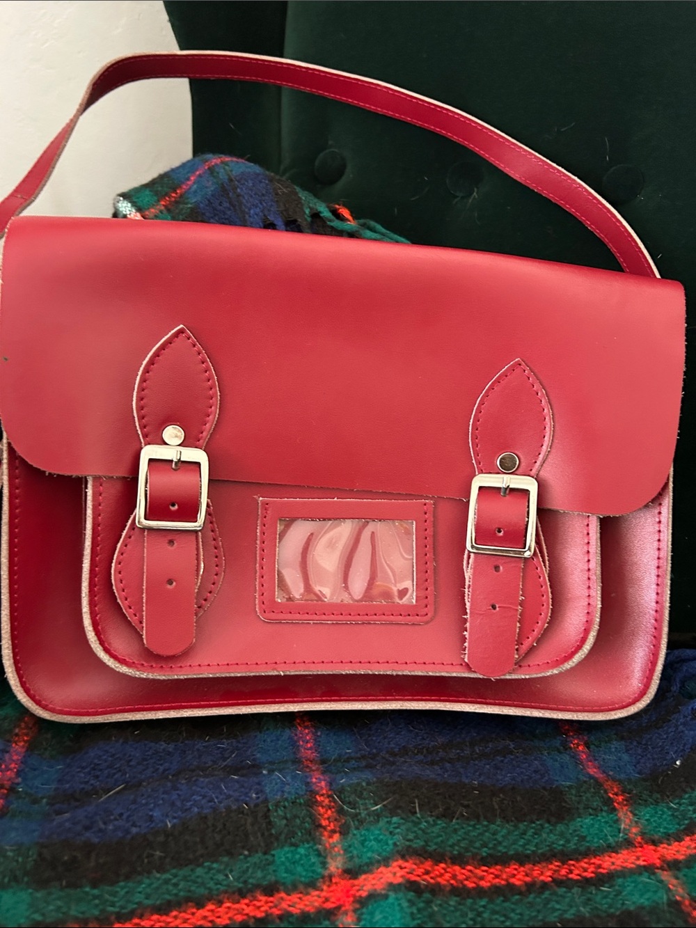 Structured Red Leather Satchel Handbag